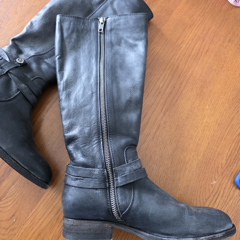 NEW Frye Melissa Belted Tall Boots Brushed Gray Riding Festival Boot - Picture 5 of 6